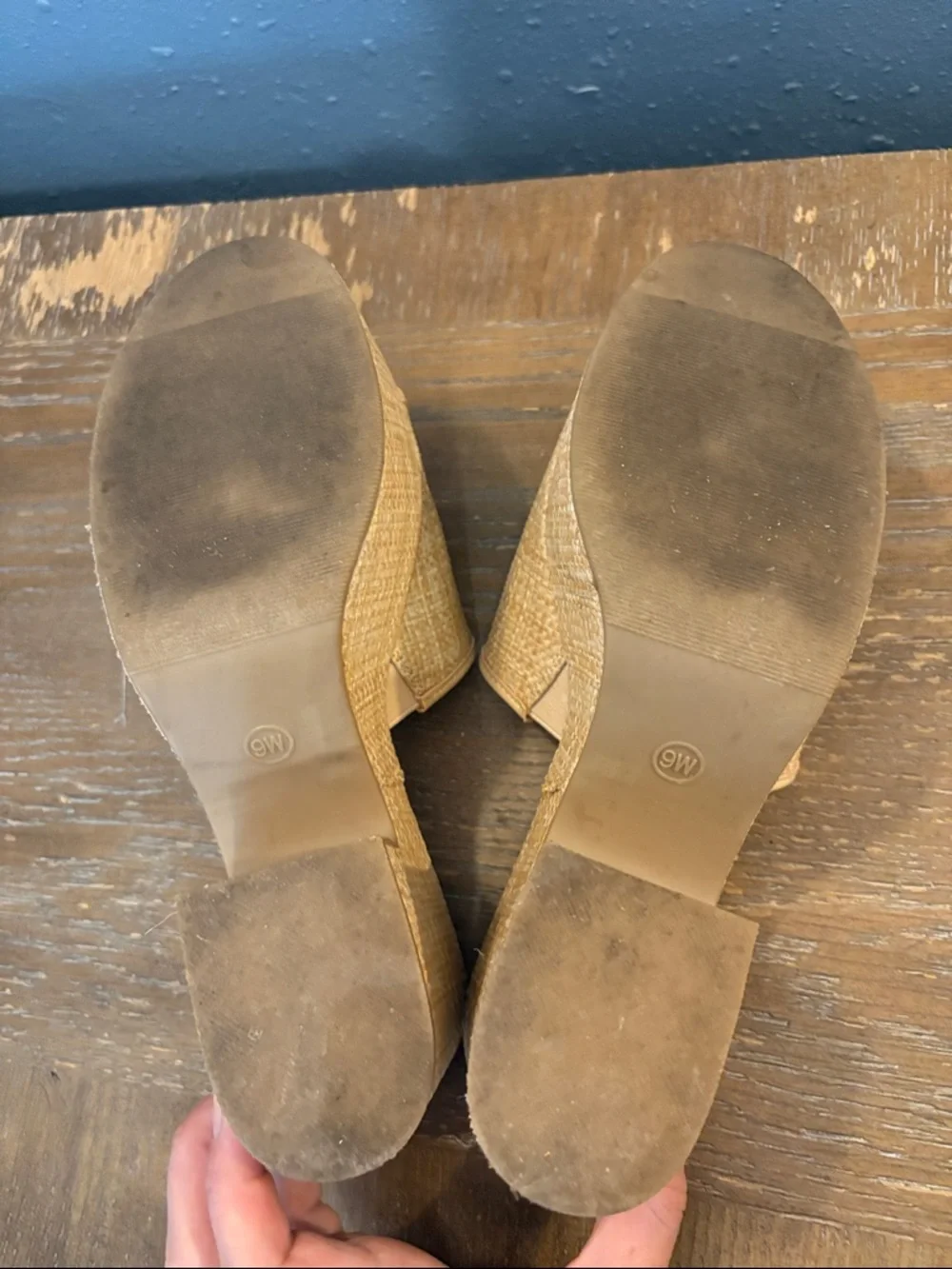 Woven Slide Platform Heels in Natural - Women size 9 Wide